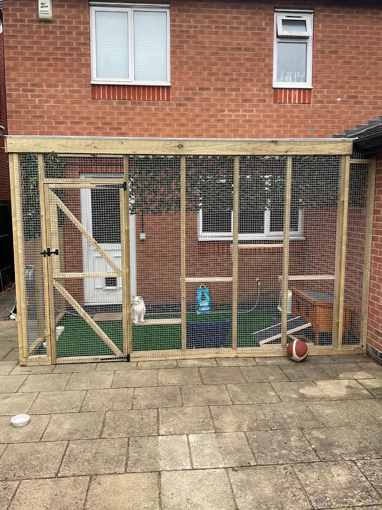 Custom timber-framed outdoor cat enclosure