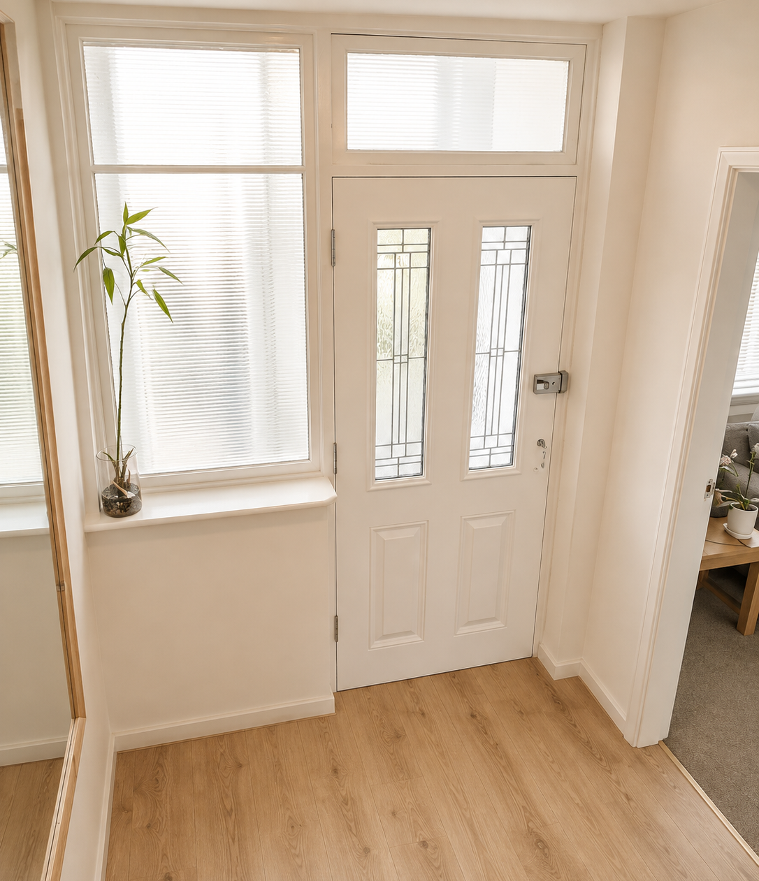 Front door installation with slimline glazing