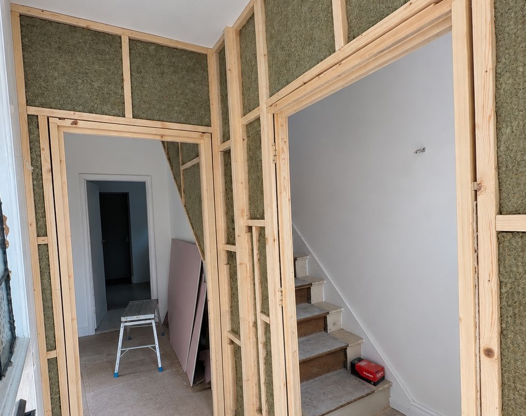 Timber stud framing for fire-rated partitions in an HMO in Leicester