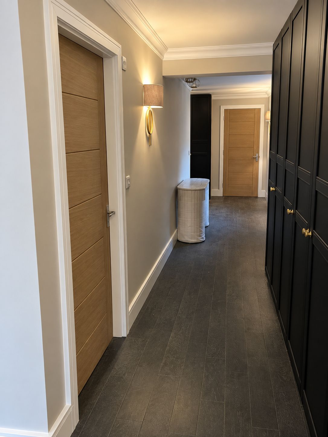 Contemporary oak internal doors fitted in a hallway in Leicester